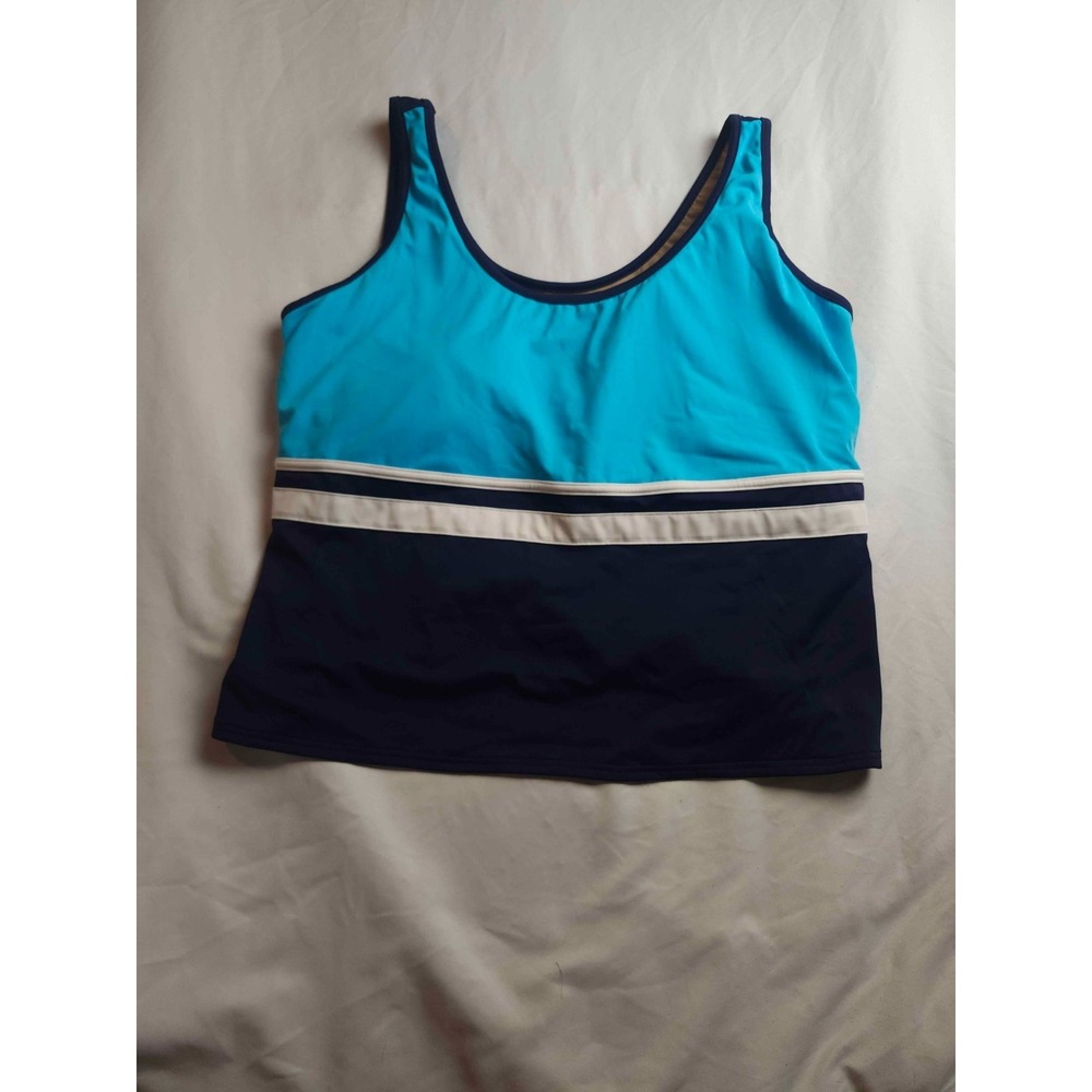 LL Bean Tankini Top Womens Size 22W Blue Padded UPF 50+ Summer Sleeveless Summer